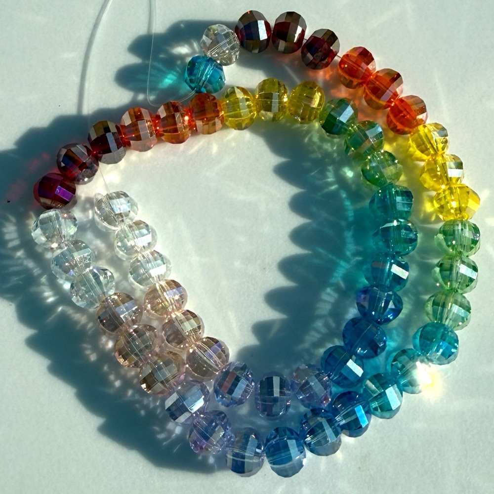 Glass Rainbow Disco Cut Faceted 8mm Rondel Beads‎ Strand - 50+ Beads - Picture 2 of 4